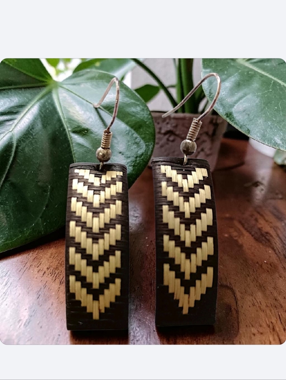 Hand Woven Raffia Cane Earrings‎ Peruvian Inca Tribal Ethnic Dangle Cana Flecha